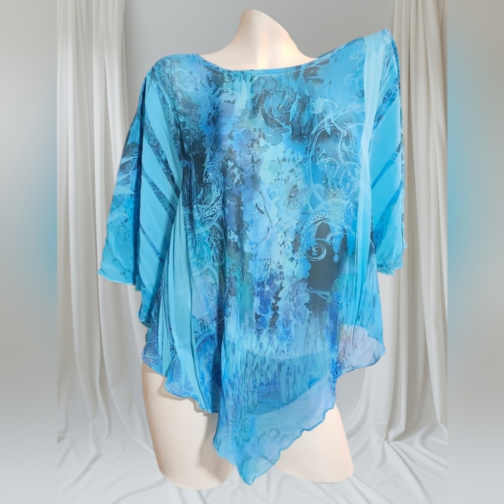 Ocean Blue Sheer Boho Poncho